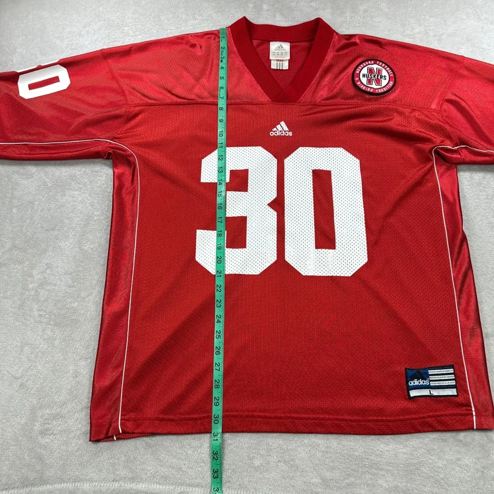 Vintage Nebraska Huskers Jersey Mens Large Red #30 NCAA Football Adidas 00s Y2K